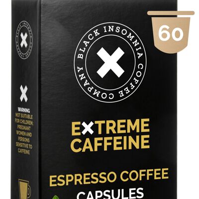 Dosettes Compatibles Nespresso© FULL Flavor by Black Insomnia, 60 dosettes de 5g, Café Fort, Caféine Extrême