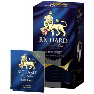 RICHARD TEA, LORD GREY, Tè nero di Ceylon al bergamotto e limone, 25 bustine di tè