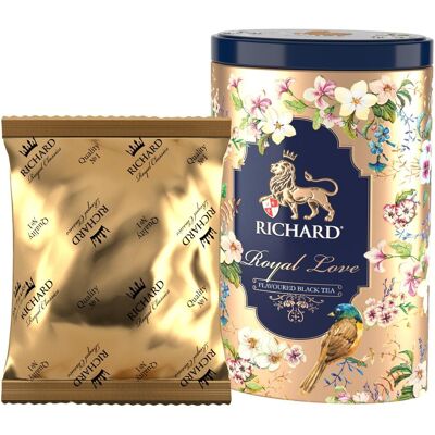 RICHARD TEA, ROYAL LOVE, TÈ NERO IN FOGLIE INFUSO CON BUCCE DI AGRUMI, PETALI DI FIORI E VANIGLIA BERGAMONT, 80 g, regalo per la famiglia, regalo per gli amici, regali per i genitori, regalo di Capodanno, regalo per la fidanzata, regalo per le donne, San Valentino regalo di giorno