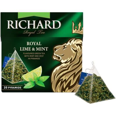 Tea RICHARD Royal Lime&Mint, aromatisierter grüner Tee in Pyramidenform, 20 x 1,7 g