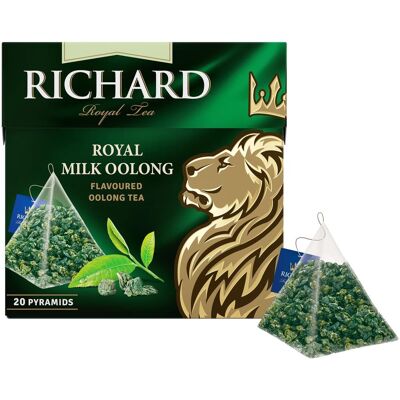 RICHARD Tea Royal Milk Oolong, thé vert parfumé en pyramides, 20 x 1,7 g