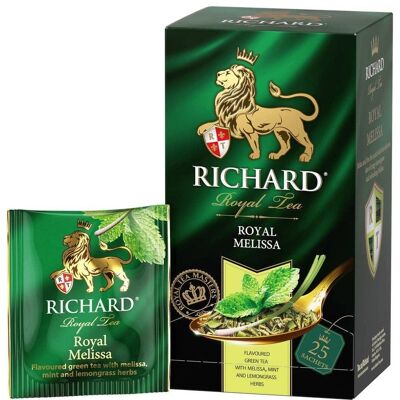 RICHARD TEA, ROYAL MELISSA, té verde con melisa y citronela, 25 BOLSITAS DE TÉ