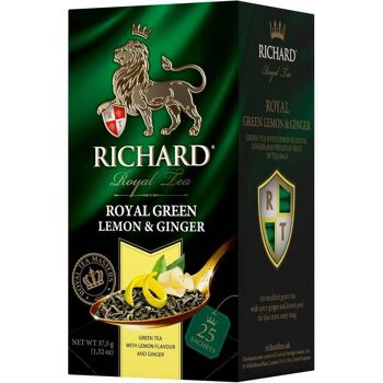 RICHARD ROYAL GREEN CITRON & GINGEMBRE, thé vert aromatisé en sachet, 37,5 g 3