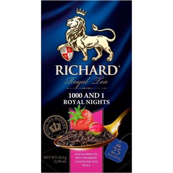 RICHARD 1000 ET 1 NUITS ROYALES, Thé noir et vert aromatisé en sachet, 42,5 g 2