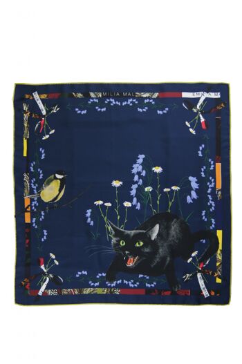 Foulard en soie Cat Sauvage - Minuit 1