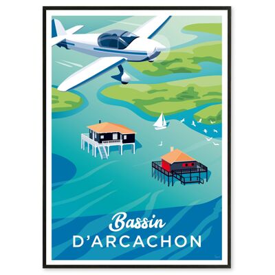 Affiche Bassin d'Arcachon, avion 50x70 cm