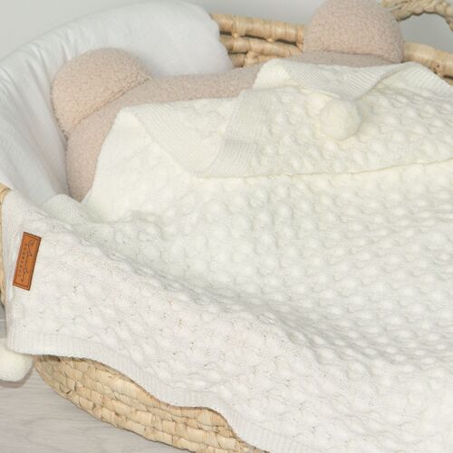 Soft blanket with pom "LILY' milk ecru 70x90