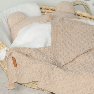 Soft blanket with pom "LILY' beige 70x90