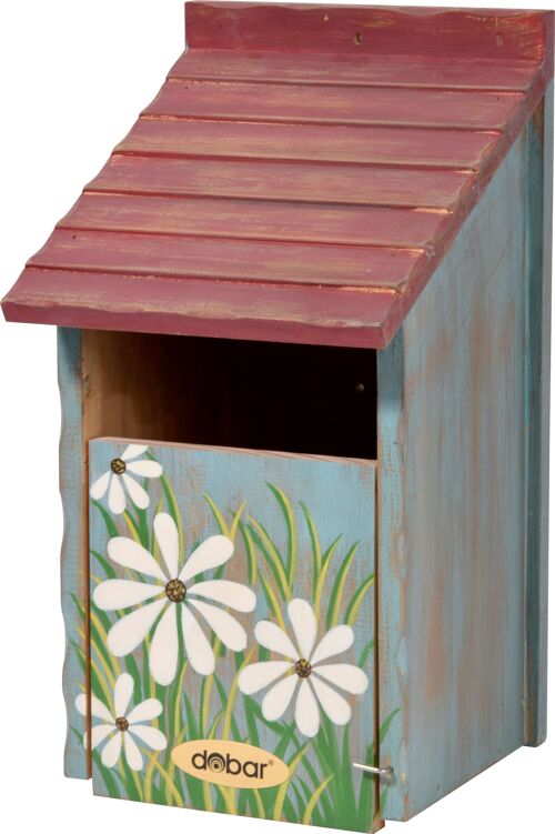 Bunter Nistkasten mit Blumenmuster, Vogelhaus für Halbhöhlenbrüter (22373FSCe)