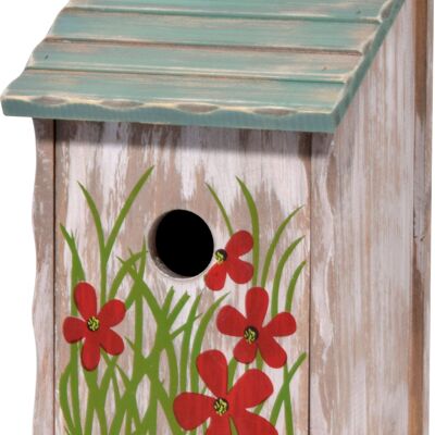 Caja nido de colores con estampado de flores, orificio de entrada para casa de pájaros Ø 30 mm (22372FSCe)