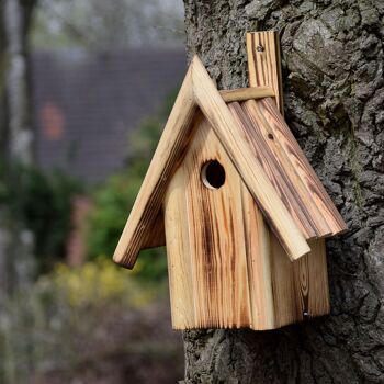 Nichoir à toit en pente flammé, nichoir pour oiseaux sauvages, pin (13071e) 3