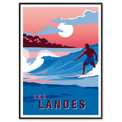 Affiche Les landes, surfeur 50x70 cm