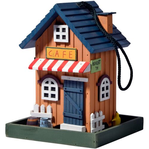 Buntes Deko Vogelhaus Western zum Aufhängen aus Holz, Futterhaus Cafe (25109FSC)