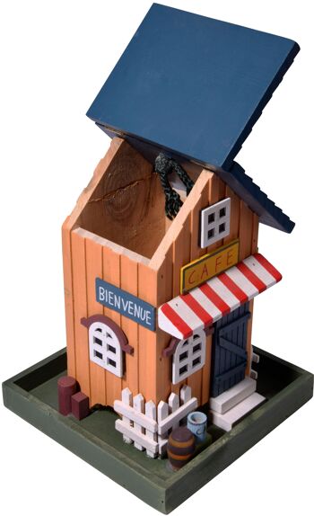 Maison d'oiseau décorative colorée western à suspendre en bois, mangeoire à oiseaux café (25109FSC) 2