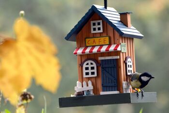 Maison d'oiseau décorative colorée western à suspendre en bois, mangeoire à oiseaux café (25109FSC) 6