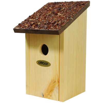 Nest box with bark roof with opening flap, pine (37120e)