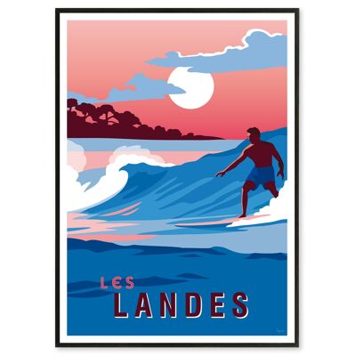 Affiche Les landes, surfeur 30x40cm