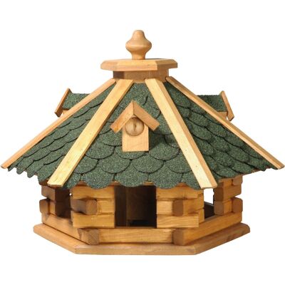 Art. 98720e - Rustic hexagonal bird house with green bitumen roof