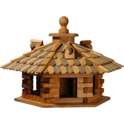 Art. 45310e - Rustic hexagonal bird house with wooden shingle roof