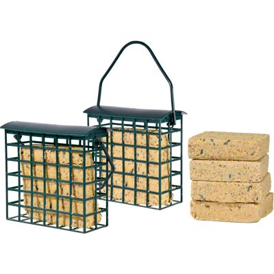 Six protein-rich energy blocks fat blocks incl. 2 free feeders for hanging, year-round bird feed fat feed for wild birds (24093e)