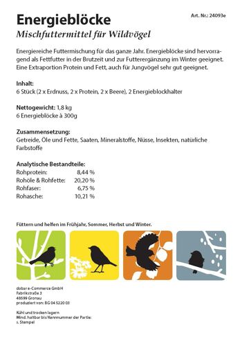Six blocs énergétiques riches en protéines Blocs de graisse avec 2 mangeoires gratuites pour suspendre toute l'année Nourriture pour oiseaux Aliment gras pour oiseaux sauvages (24093e) 3