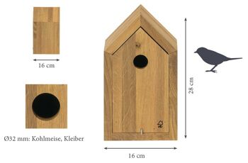 Nichoir design en chêne avec toit en pente, corps extractible (46760e) 3