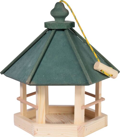 FSC® Sechseckiges Vogelhaus mit grünem Dach und Kordel (90038FSCe)
