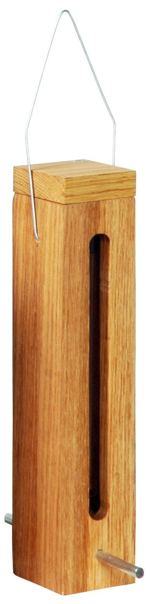 Eichenholz-Futterspender mit Futtersilo und Metallaufhängung (46770e / 46772e) - 5 x 5 x 23 cm