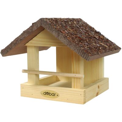 Mangiatoia per uccellini in legno FSC® con tetto in corteccia (38120FSCe)