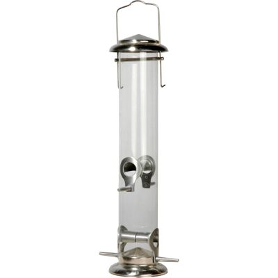 Large Feeder with Acrylic Glass Tube and 4 Feeding Places, Metal, Silver (11520)
