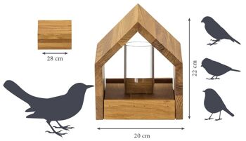 Mangeoire à oiseaux en bois de chêne avec toit incliné, mangeoire, silo, support inclus (46601e) 2