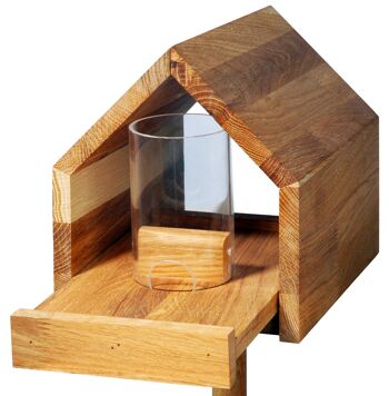 Mangeoire à oiseaux en bois de chêne avec toit incliné, mangeoire, silo, support inclus (46601e) 3