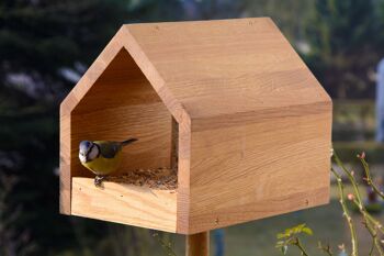 Mangeoire à oiseaux en bois de chêne avec toit incliné, mangeoire, silo, support inclus (46601e) 4