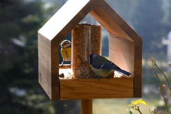 Mangeoire à oiseaux en bois de chêne avec toit incliné, mangeoire, silo, support inclus (46601e) 7