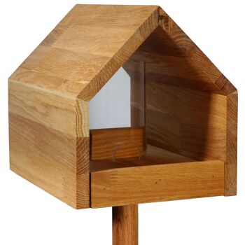 Mangeoire à oiseaux en bois de chêne avec toit incliné, mangeoire, silo, support inclus (46601e) 9