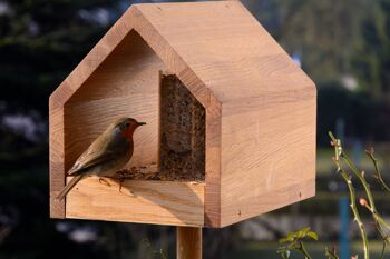 Mangeoire à oiseaux en bois de chêne avec toit incliné, mangeoire, silo, support inclus (46601e) 10
