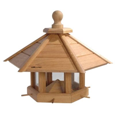 Large oak bird house "Anflug" with feed silo + approach poles (46131e)