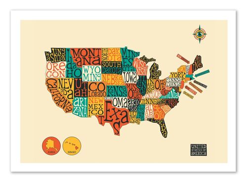 Art-Poster - United States Map - Jazzberry Blue W17256