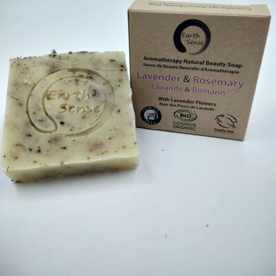 Organic Solid Soap - Lavender & Rosemary with Lavender flowers
