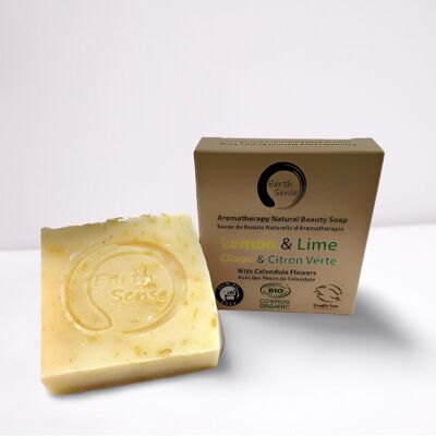 Organic Solid Soap - Lemon & Lime with Calendula Flowers - 1 piece - 100% paper packaging