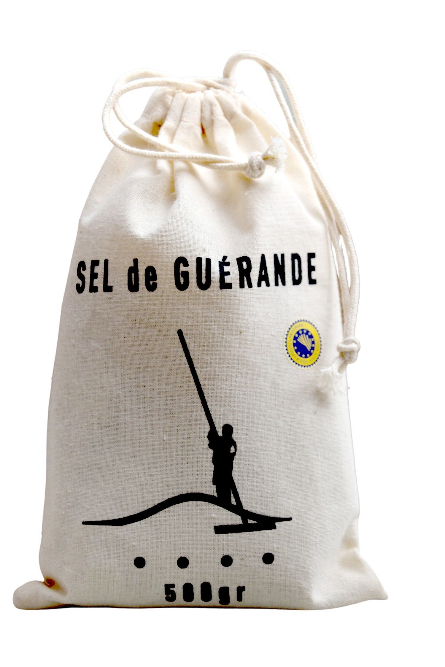 Feines handwerkliches Guérande-Salz 500 g – Bedruckter und wiederverwendbarer Baumwollbeutel | Salt Artisans