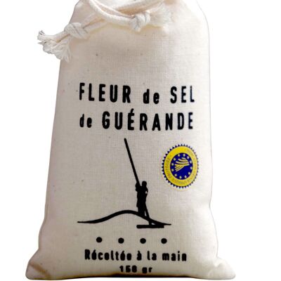 Fleur de Sel de Guérande en su bolsa de algodón estampado - 150gr