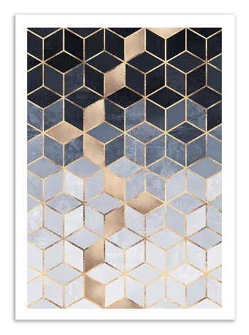 Art-Poster - Soft blue gradient Cubes - Elisabeth Fredriksson W17359 1