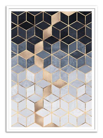 Art-Poster - Soft blue gradient Cubes - Elisabeth Fredriksson W17359 2