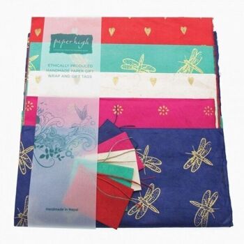 Lot de 5 feuilles d'emballage cadeau en papier Lokta mélangées avec étiquettes (55) 4