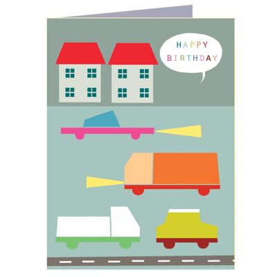 TY09 Mini Wooden Cars Birthday Card