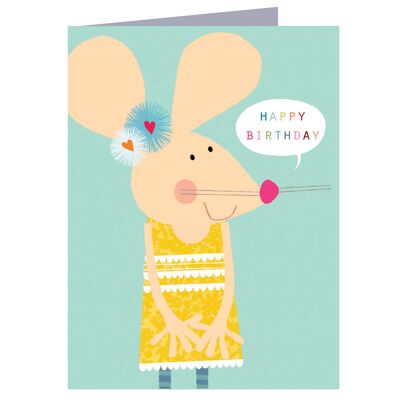 TY14 Mini Ratón en un Vestido Amarillo Tarjeta de Cumpleaños