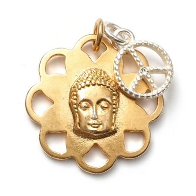 Buddha M GoldShiny & Peace S SilverShiny, Amulett Twin