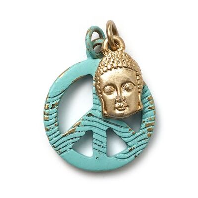 Peace M Turquoise & Buddha S GoldShiny, Amuleto Twin
