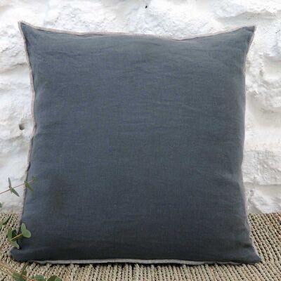 Oslo Passage Vernet anthracite gray washed linen cushion overlock sand - 45x45cm